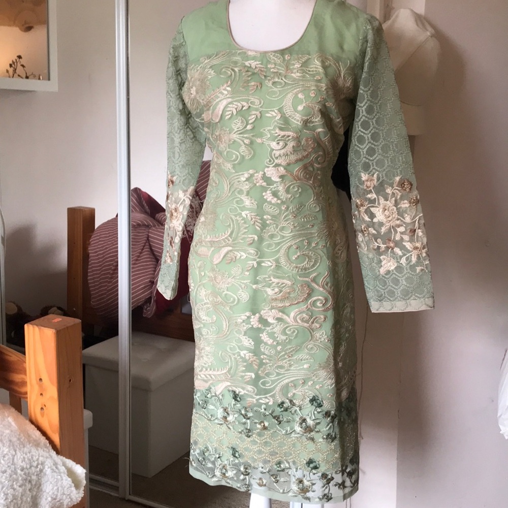 Green and golden floral Pakistani/Indian dress
